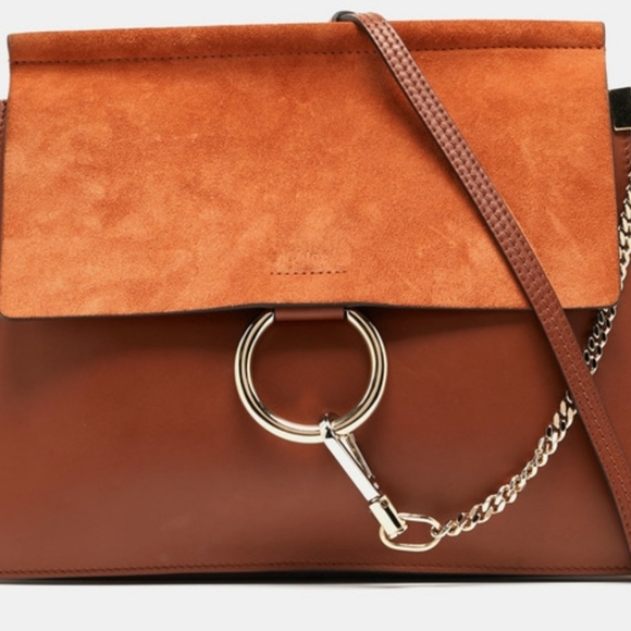 CHLOE Brown Leather and Suede Medium Faye Shoulder Bag Designer - Picture 2 of 9